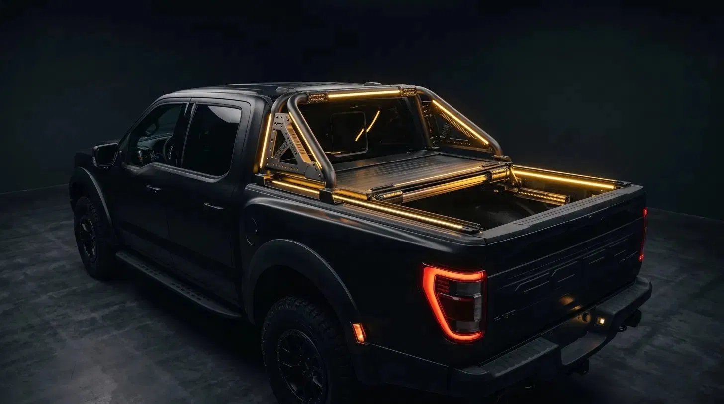 Roll bar with LED lights fitted to pickup truck bed — Jahrom Sharjah